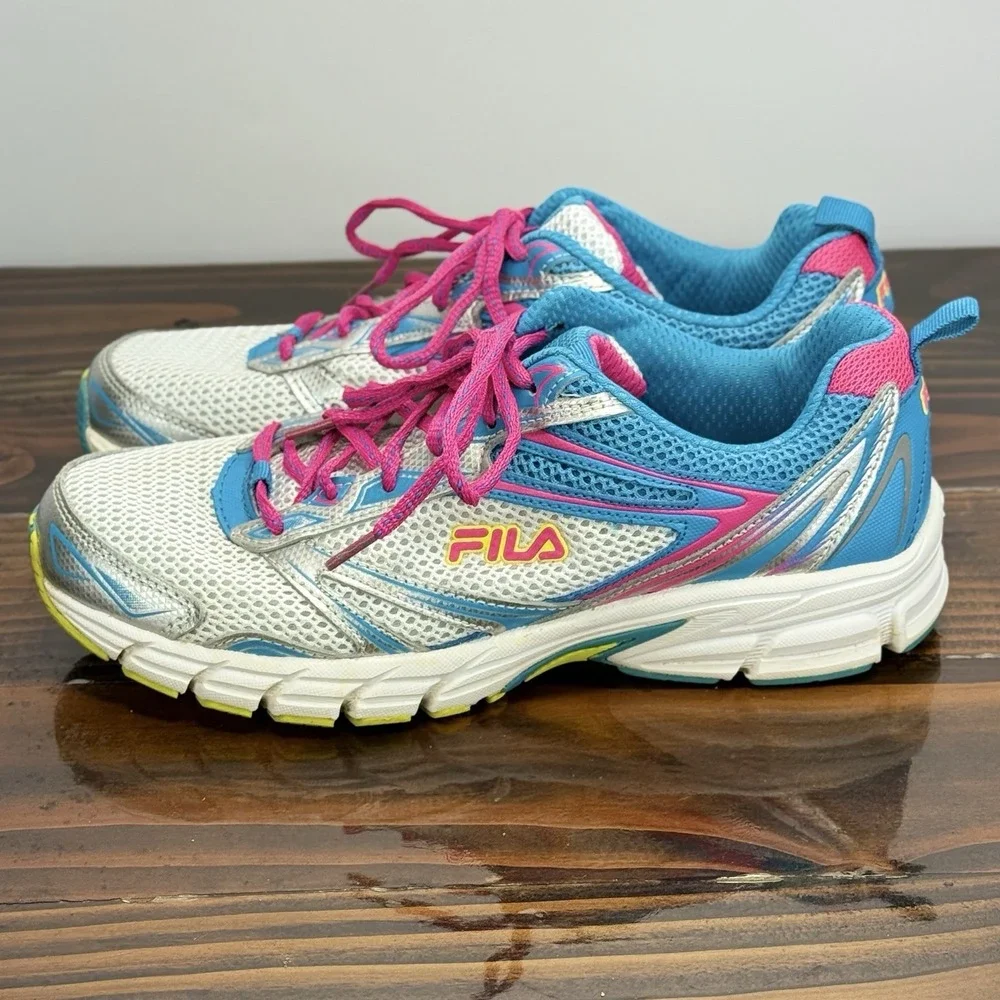 Women's Fila Running Shoes Coolmax with Memory Foam Size 9.5 Blue Silver Pink‎